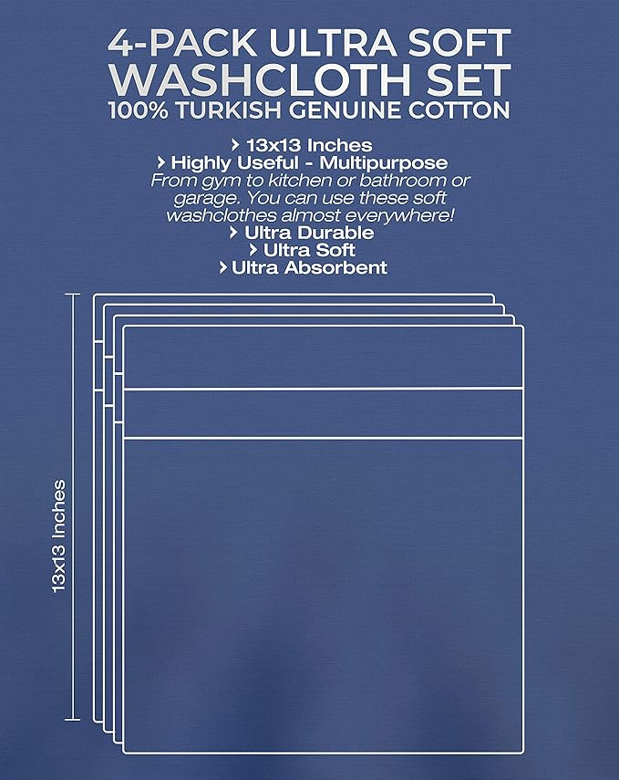 American Veteran Towel, 100% Cotton Turkish Washcloths for Bathroom Essentials 4 Pack, Soft Absorbent Wash Cloths Quick Drying Small Towels Washrags, Brown