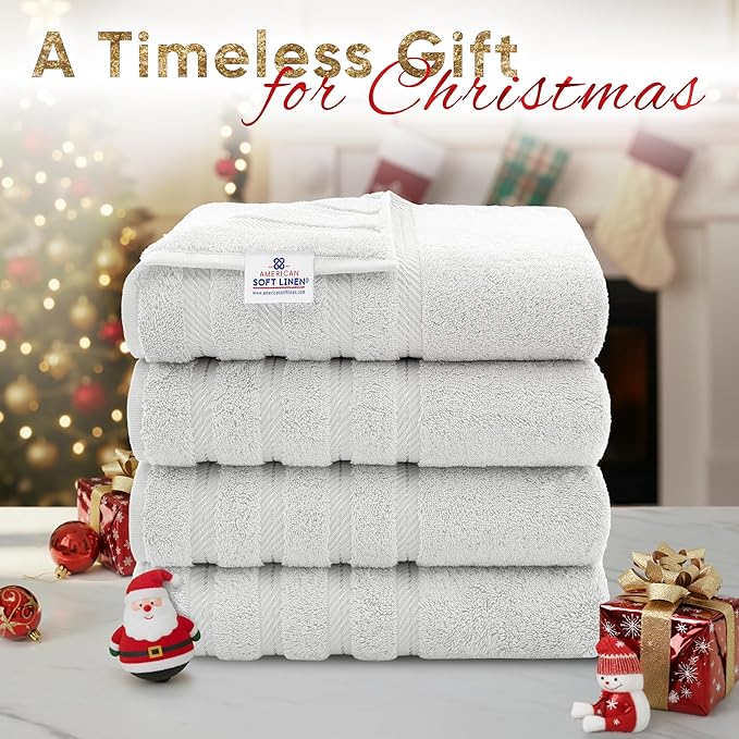 American Soft Linen Luxury 4 Piece Bath Towel Set, 600 GSM 100% Cotton Turkish Bath Towels for Bathroom, 27x54 in Large Bathroom Shower Towels, Silver Grey