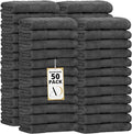 Ample Decor Wash Cloths Pack of 50 12 X 12 Inch 100% Cotton 600 GSM, Oeko Tex Certified Soft Absorbent, Machine Washable Face Towels, Reusable Fingertip Towels for Bathroom, Hotel, Gym, Spa - Grey