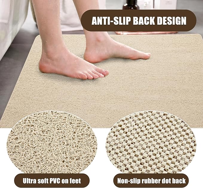 HOMBYS 58 x 44 Extra Large Shower Mat for Shower Stall Tub, Non Slip Bath Mat Bathroom Accessories, PVC Loofah Mats for Shower and Bathroom, Quick Drying, (Khaki, 58"x44")