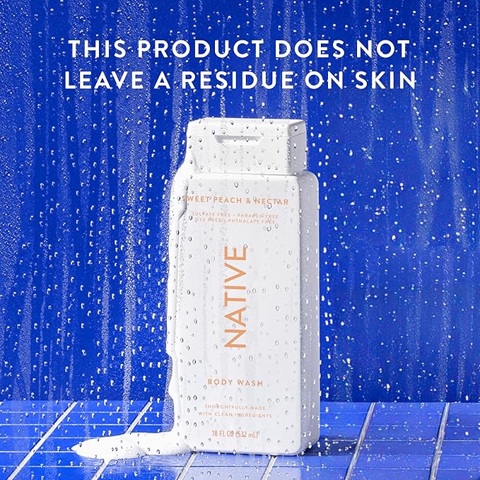 Native Body Wash Contains Naturally Derived Ingredients | For Women & Men, Sulfate, Paraben, & Dye Free Leaving Skin Soft and Hydrating | Sweet Peach & Nectar 18 oz - 2 Pk