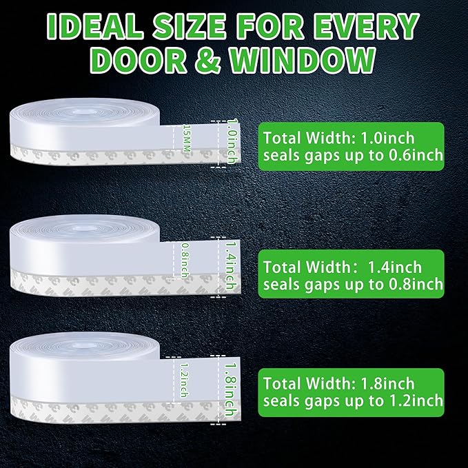 Weather Stripping Door Seal, Silicone Seal Strip for Door Frame Side, Window, Shower Bottom Seal, Strong Adhesive Door Draft Stopper for Weatherproofing and Noise Reduction, 1.8in Black