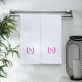 Monogrammed Hand Towels for Bathroom Makeup, Personalized Turkish Cotton Towel with Embroidery, Gift for Weddings, Housewarming, Anniversaries, and Bridal Showers, Set of 2 (Hot Pink, Initial N)