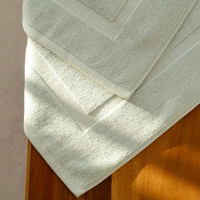 SALBAKOS 100% Turkish Cotton Bath Mat Set 2-Piece - 20x34 inch, Premium Quality Hotel Collection, Soft, Absorbent, Long Lasting, Durable Bathroom Rugs | Made in Turkey (Seafoam Green, 2 Bath Mats)