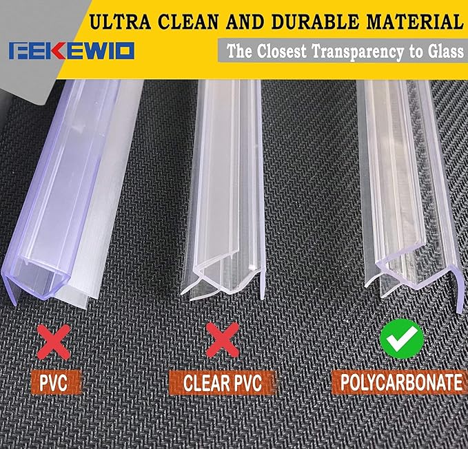 Shower Door Bottom Seal Strip 36 inch Frameless Shower Sweep for 3/8" (10mm) Thick Glass Ultra Clear Polycarbonate - Single Pack
