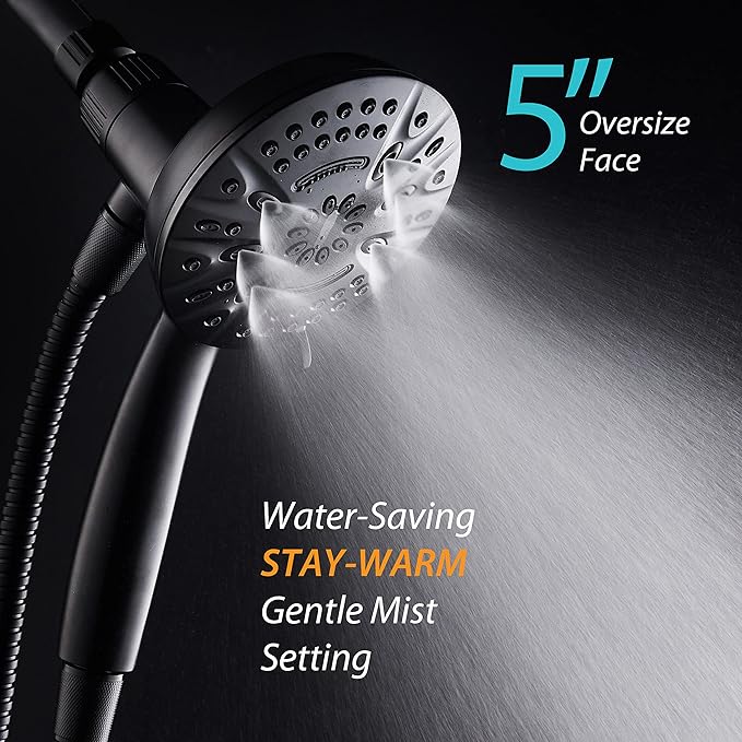 AquaDance New Magnetic Guidance Docking System - High-Pressure 8-setting Handheld Shower Head with Giant 5 inch Face, Magnetic Bracket, Extra-long 72 inch Stainless Steel Hose/Matte Black Finish