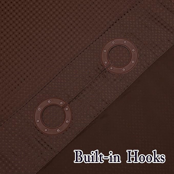 Gibelle Extra Long Shower Curtain 72x86, Waffle Weave Bathroom Shower Curtain with Snap-in Fabric Liner Set, No Hooks Needed, Hotel Style with Mesh Top Window, Brown