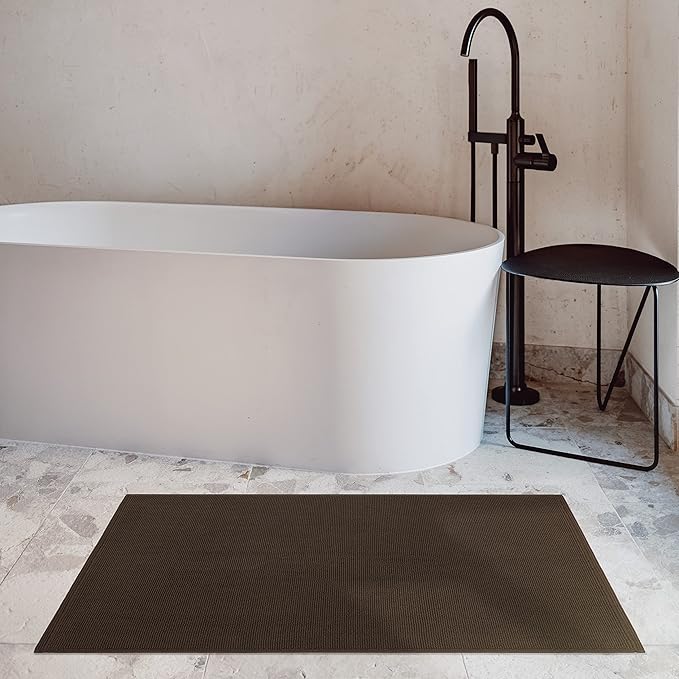 Cotton Paradise 100% Cotton Non Slip Bath Mats for Bathroom, 20x34 inch Soft Absorbent Quick Dry Machine Washable Floor Bath Mat, Brown Bath Rug