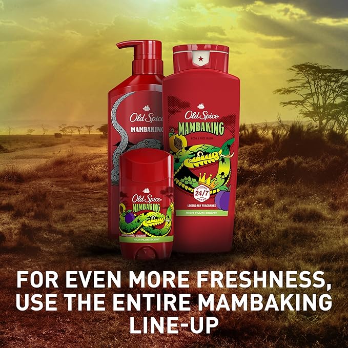 Old Spice Cleansing Body Wash for Men, 3X Defense, 24/7 Shower Fresh with Lasting Scent, 2-in-1 Body & Face Wash, MambaKing with Rich Plum Scent, 24 oz (Pack of 4)