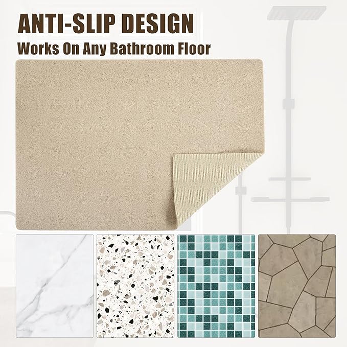 HOMBYS 58 x 44 Extra Large Shower Mat for Shower Stall Tub, Non Slip Bath Mat Bathroom Accessories, PVC Loofah Mats for Shower and Bathroom, Quick Drying, (Khaki, 58"x44")
