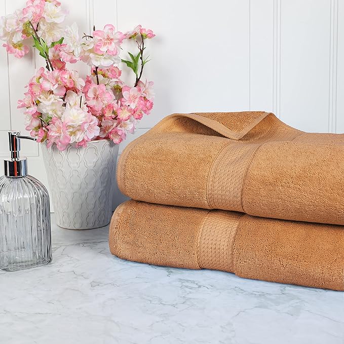 BLUENILEMILLS Premium Towel Collection, Egyptian Cotton Towels for Shower and Bathroom 2-Piece Bath Sheet Set, 34" x 68", Rust by Blue Nile Mills