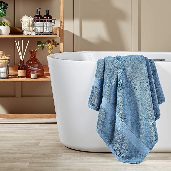 Christy Renaissance 4 Piece Blue Towel Set | 100% Egyptian Cotton | Luxury Bathroom Towels | Soft and Super Absorbent | 675 GSM | 2 Bath 2 Hand | Denim