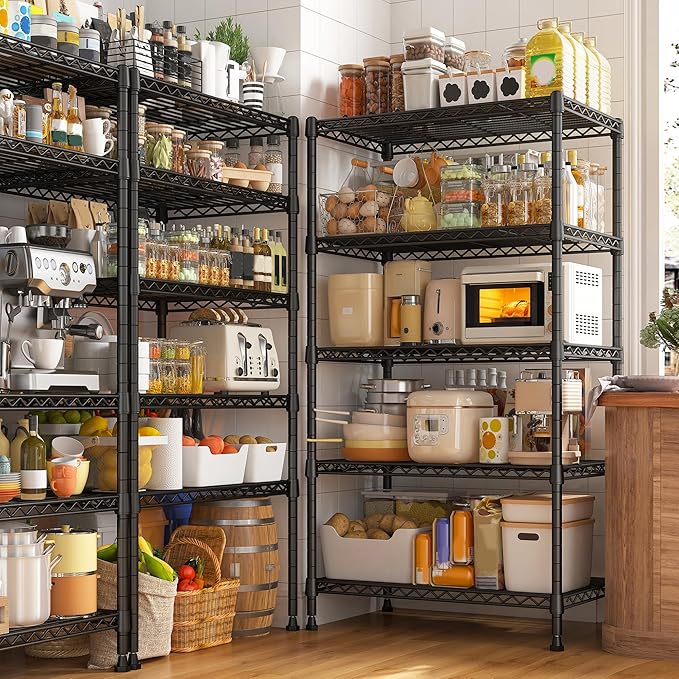 REIBII Metal Shelving 5 Tier Wire Sturdy Storage Shelves Adjustable Steel Organizer Wire Rack for Kitchen Laundry Room Commercial School Storage Room Black 63“Hx 21.65“L x 11.8”D