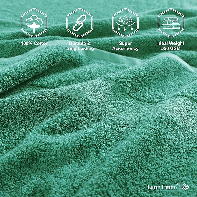 LANE LINEN 100% Ring Spun Cotton Premium Bath Towel Set, 18Pcs Turkish Towels & Washcloths Sets - 4 Bath, 8 Washcloths, 6 Hand - Sustainably Produced, Quick Drying & Gentle on Skin - Emerald