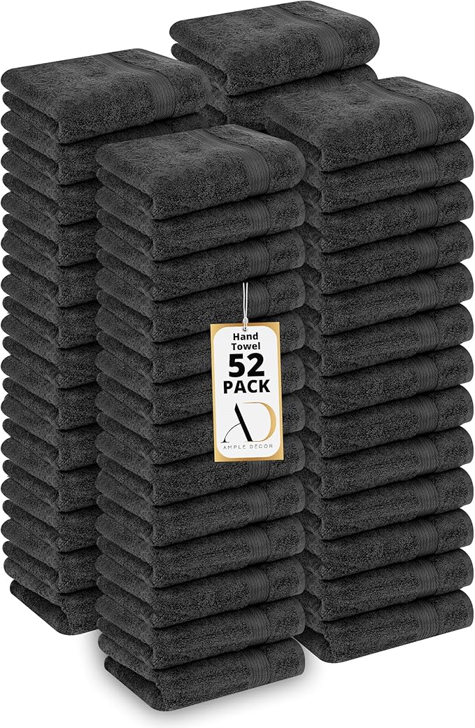 Ample Decor Hand Towels for Bathroom 18 X 28 Inch 600 GSM 100% Cotton, Soft Absorbent - 52 Pcs Grey