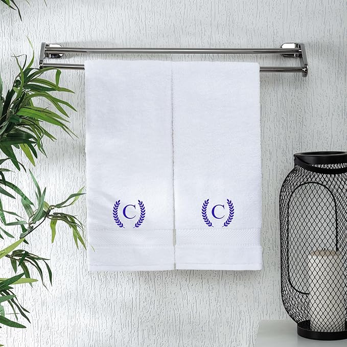 Monogrammed Hand Towels for Bathroom Makeup, Personalized Turkish Cotton Towel with Embroidery, Gift for Weddings, Housewarming, Anniversaries, and Bridal Showers, Set of 2 (Purple, Initial C)