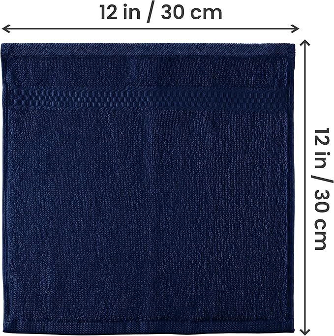 Utopia Towels 12 Pack Premium Wash Cloths Set, 12 by 12 Inches, 100% Cotton Ring Spun, Highly Absorbent and Soft Feel Essential Washcloths for Bathroom, Spa, Gym, and Face, Navy Blue