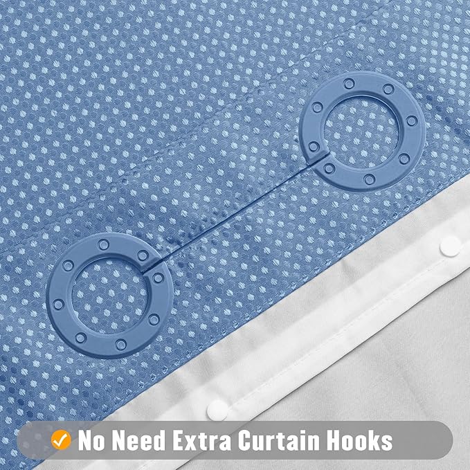 MitoVilla Blue Waffle Small Stall Shower Curtain Liner Set 36 x 74, No Hooks Required Half Size Narrow Fabric Cloth Shower Curtain Set with Snap-in Liner for Modern Bathroom Decor, Moonlight Blue