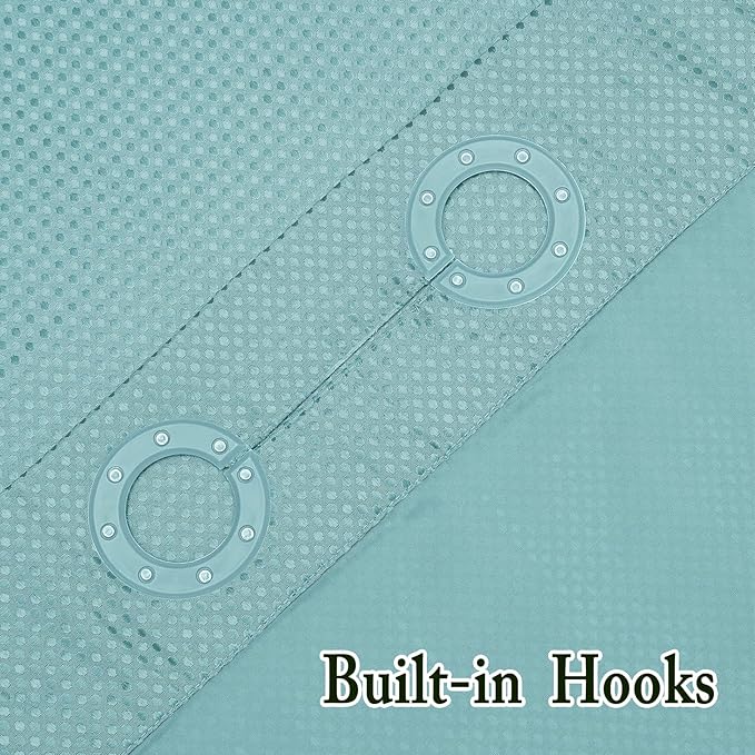 Gibelle No Hook Waffle Weave Shower Curtain with Snap-in Fabric Liner Set for Bathroom, Hotel Style with Mesh Top Window, Waterproof & Washable, Teal, 72x74
