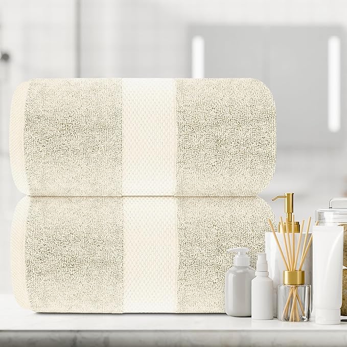 White Classic Luxury Soft Ivory Bath Sheet Towels - 650 GSM Cotton Luxury Bath Towels Extra Large 35x70 | Highly Absorbent and Quick Dry | Hotel Collection Extra Large Bath Towels Oversized, 2 Pack