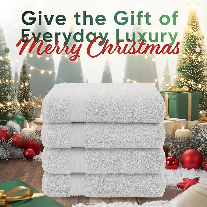 American Veteran Towel, 100% Cotton Turkish Bath Towels for Bathroom 4 Pack, 27x54 Extra Large Premium Soft Drying Bathroom Towels, Silver Grey