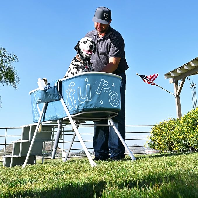 Furesh Big Dipper Dog Bath Tub with Stairs, Elevated Portable Foldable Wash Station with Steps for Bathing, Shower and Grooming, Indoor, Outdoor, for Medium to Large Size Dogs