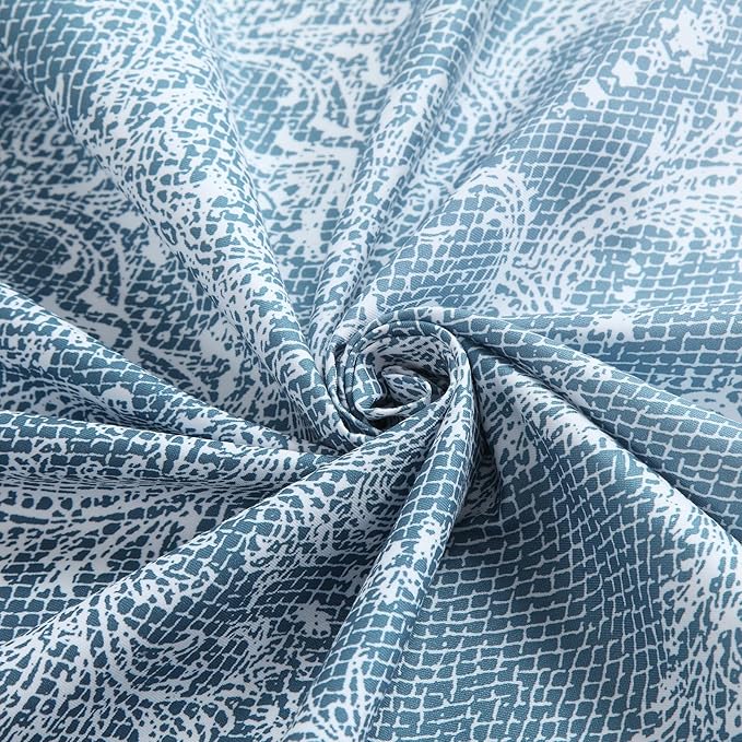 90 Inch Extra Long Shower Curtain - Chantilly Lace Design, Heavyweight Polyester, Storm Blue to White Ombre, 72" W x 90" H