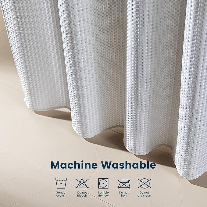 SLEEP ZONE Shower Curtain Liner, Waffle Shower Curtains for Bathroom, Heavy Duty Thick Fabric Shower Curtains - 285GSM Luxury Weighted Polyester Bath Curtain, 72" W x 84" L (White)