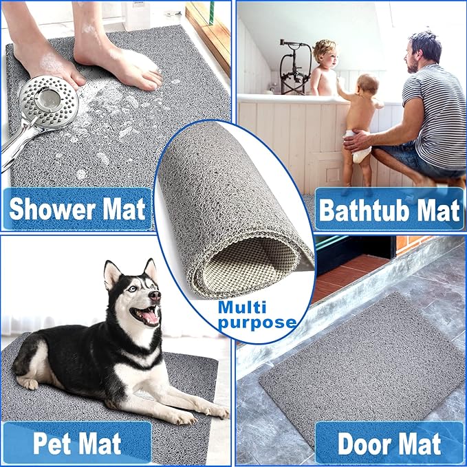 Shower Mats Non Slip,16x36'' Long Bathtub Mat Non-Slip for Bathroom Tub,Shower Mats for Showers Anti Slip for Elderly,Loofah Anti Slip Shower Matt,Shower Stall Mat for Inside Shower-Grey
