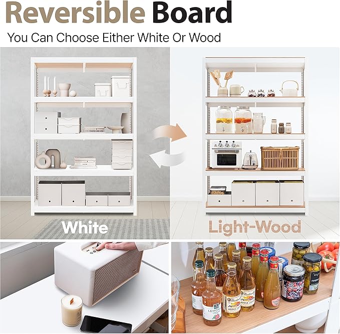 HOMEDANT House 5 Tier Laminated Metal Shelving Unit Adjustable Storage Utility Rack Heavy Duty Shelves Organization Multipurpose Shelf Kitchen Garage Pantry Closet (4, (XL Deep) 48.1" W, White)
