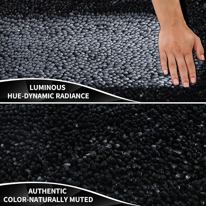 Yimobra Large Bathroom Rug Non Slip 36x24 Inch, Extra Thick Soft Absorbent Chenille Bath Mat, Machine Washable Quick Dry Bath Rugs for Bathroom Floor, Tub and Shower, Home Decor Accessories, Black