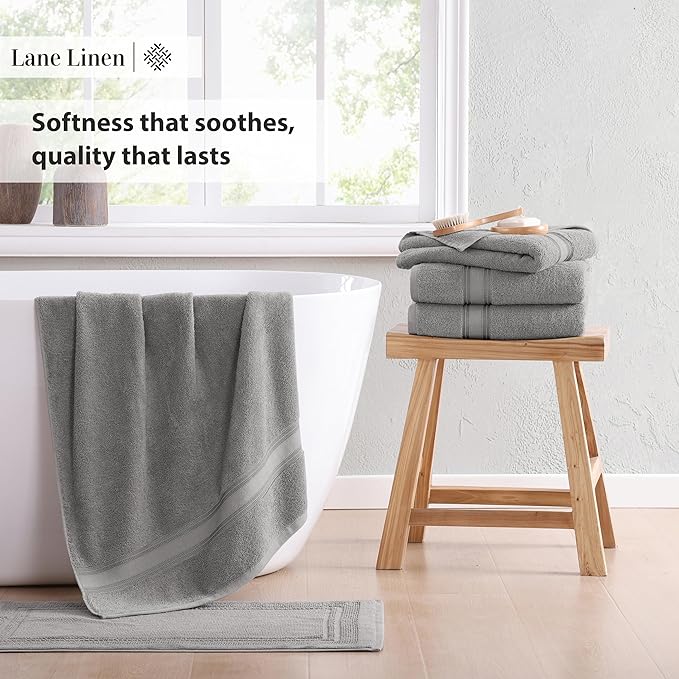 LANE LINEN Bath Towel Set of 12 – Premium 100% Cotton Mercerized, 4 Bath, 4 Hand & 4 Washcloth, Zero Twist Hotel Collection Towels Soft, Gentle on Body, Absorbent & Ideal for Everyday Use – Grey