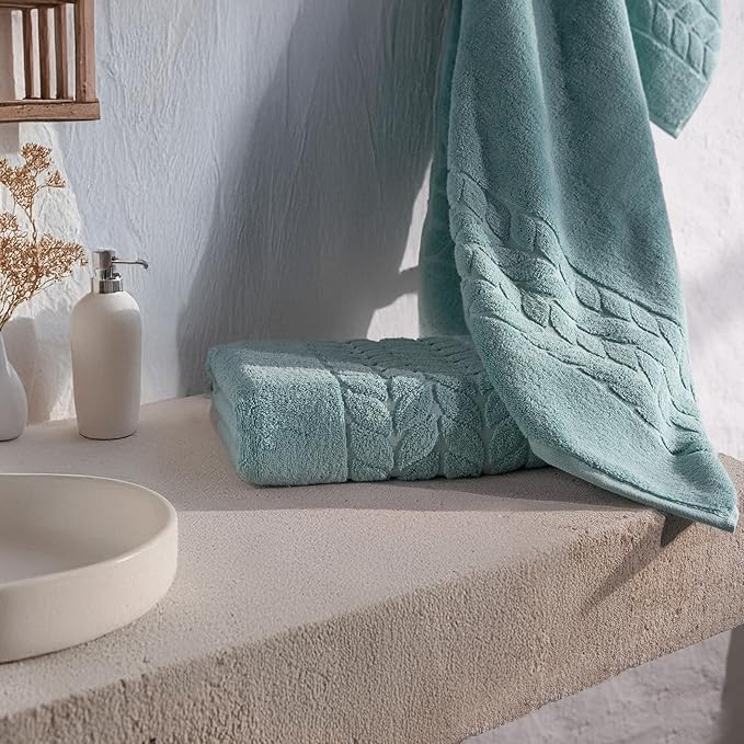 BAGNO MILANO Organic Turkish Cotton Bath Towels, Luxury Jacquard Collection, Certified Organic Highly Absorbent, Soft-Plush Towel Set (Mint, 6 Pcs Towel Set)