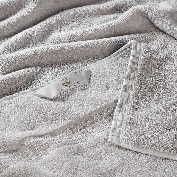 Superior Egyptian Cotton Bath Towel Set, Home Bathroom Towels, Master, Guest Bath, Decor Essentials, Quick Dry, Absorbent, Large Body Towels, Spa, Hotel, Resort, Adult, Kids, Set of 2, Silver