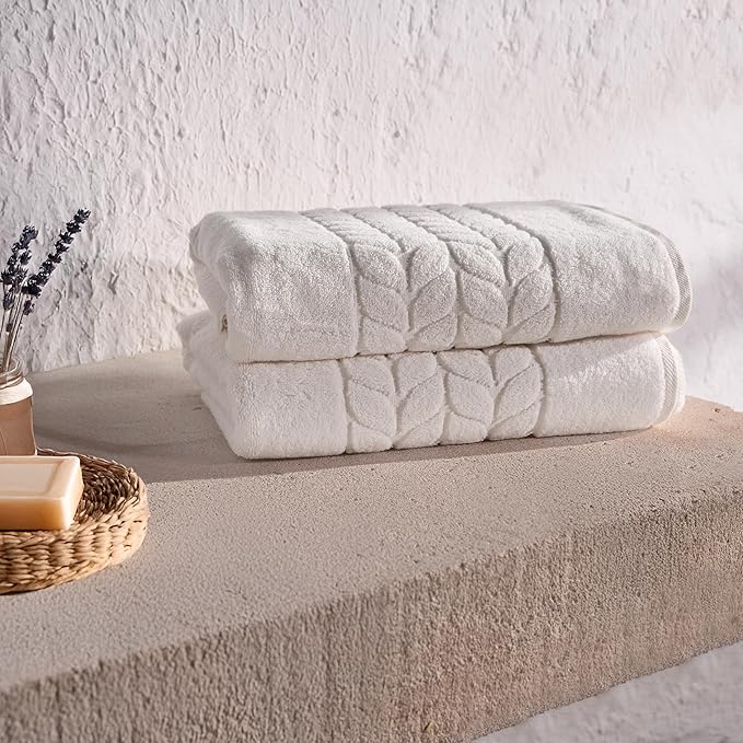 BAGNO MILANO Organic Turkish Cotton Bath Towels, Luxury Jacquard Collection, Certified Organic Highly Absorbent, Soft-Plush Towel Set (Cream, 6 Pcs Towel Set)