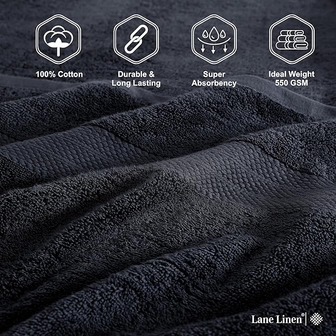 LANE LINEN 100% Ring Spun Cotton Black Bath Towel Set, 18PCs - 6 Hand, 8 Washcloths, 4 Shower Towels - Machine Washable & Sustainably Produced, Ultra Soft, Highly Absorbent & Pet Friendly