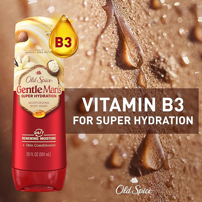 Old Spice Body Wash GentleMan’s Super Hydration for Men, 24/7 Renewing Moisture, Gentle on Skin with Skin Conditioners, Vanilla + Shea Butter Scent, 20 oz