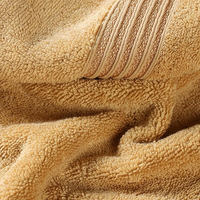 Superior Egyptian Cotton 3-Piece Towel Set, Basic Towels For Bathroom, Home Decor, Guest Bath, Shower, Apartment, Included 1 Face, 1 Hand, 1 Bath Towel, Washcloth, Quick Dry, Gold