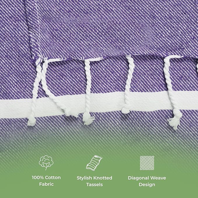 Turkish Cotton Beach Towel Pack of 4 & 1 Boho Tote Bag - Hammam Towels - No Shrink - Quick Dry - Lightweight - Sand Free - Camping - Pool - Tanning - Beach Essentials - Purple (40"x70")