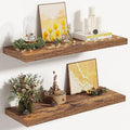 Vivelove 10 Inch Deep Floating Shelves 24 inch Long, 24 x 10 Wide Wall Shelves with Invisible Brackets, for Bedroom Bathroom Living Room Kitchen Office, Farmhouse Home Decor, Set of 2, Rustic Brown