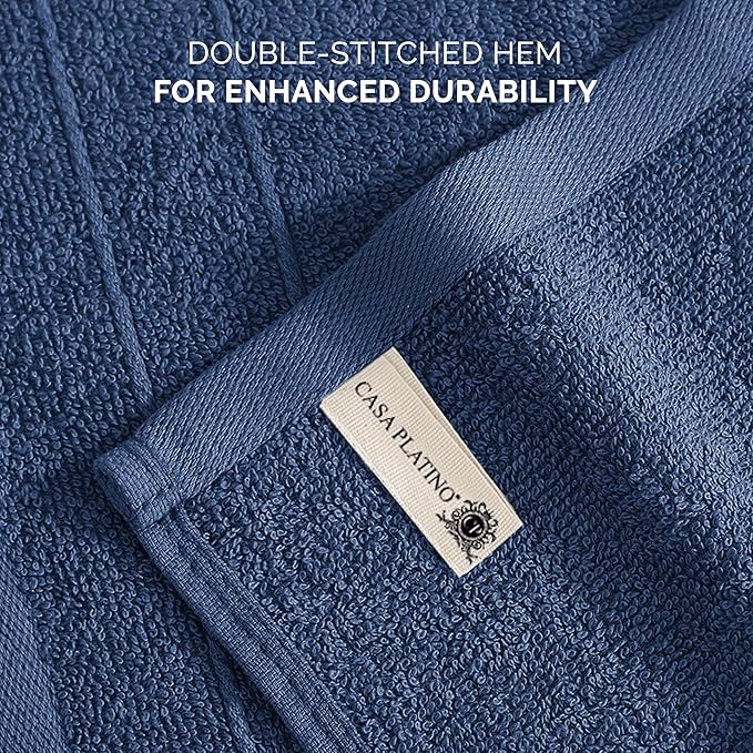 Casa Platino Washcloths Pack of 24 - Spa & Salon Quality - 100% Ring Spun Cotton Face Cloths - Soft & Ultra Absorbent Wash Cloth Set for Body, Beauty, Home, Gym - Fingertip Towels - 13"x13", Navy Blue