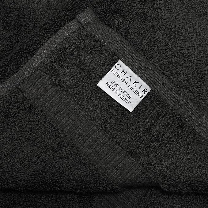 Chakir Turkish Linens 100% Cotton Premium Turkish Towels for Bathroom | 30'' x 60'' Large Bath Towels (4 Piece, Black)