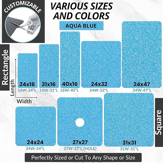Enkosi Loofah Non-Slip Shower Mat - Shower Floors, Bathtub, Bathrooms, Wet Areas - Cushioned Bath Mat with Drain Holes - Quick Dry PVC, Secure Safety Pad Without Suction Cups (32x24 Aqua Blue)