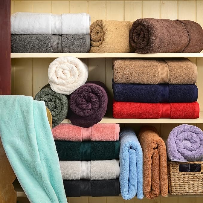 BNM Egyptian Cotton 6-Piece Towel Set, Includes 2 Face Towels, 2 Hand Towels, and 2 Bath Towels, Attached Loop for Easy Hanging and Storage, Hotel Quality, Perfect for Bathroom or Spa, Forest Green