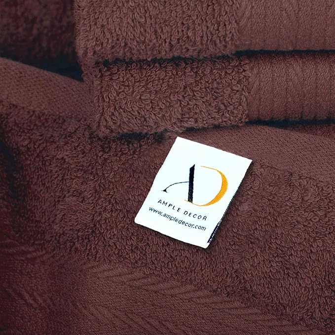 Ample Decor 100% Cotton Bathroom Towels Set of 6-2 Bath Towels, 2 Hand Towels, 2 Wash Cloths, Quick Drying - Brown Towel Sets