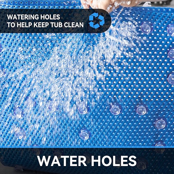 Bathtub Mat Non Slip Ivory 36” X 17” Shower Mat Soft Foam Bath Mats for Bathroom Tub, Bathtub Mat with Drain Holes, Suction Cups, Shower Mat Non Slip