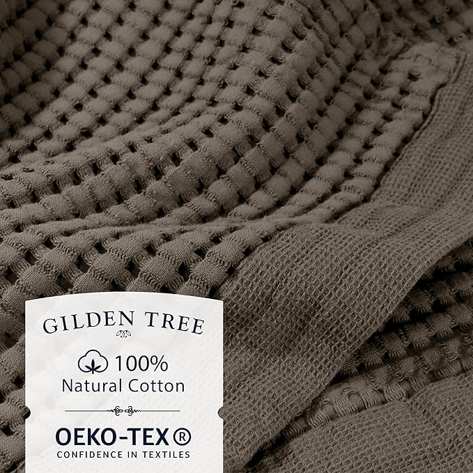 GILDEN TREE Waffle Hand Towels for Bathroom Quick Dry Large Luxury Lint Free Super Absorbent Cotton Hand Towels Set of 2, Modern Style (Stone)