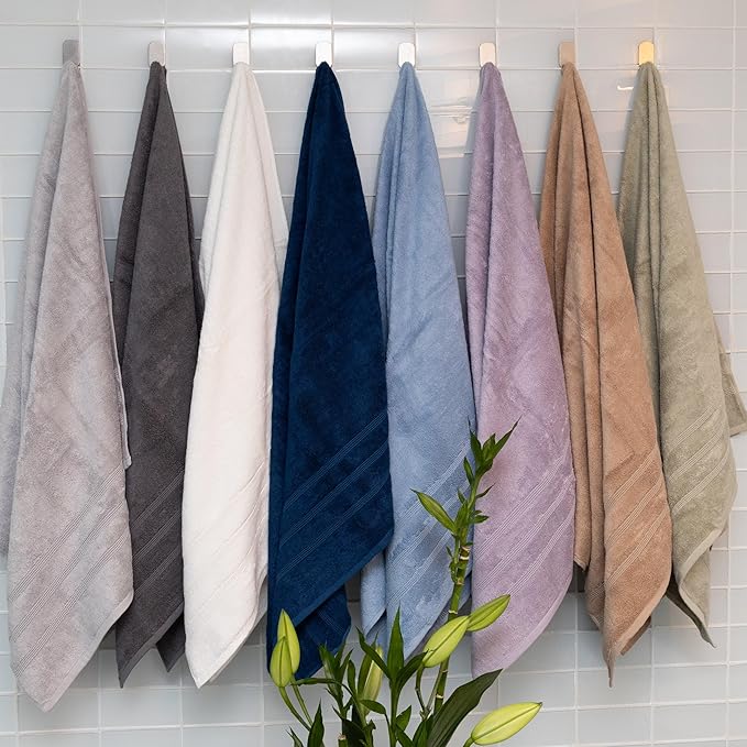 Mosobam Luxury Turkish 12pc Towel Set 30X58 16X30 13X13 White Oversize 700 GSM Bamboo Viscose & Aegean Turkish Combed Cotton
