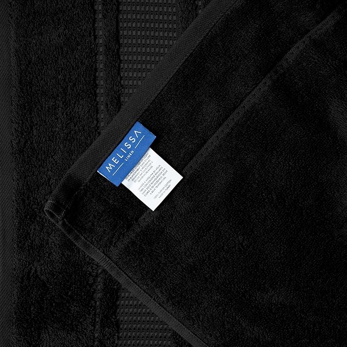 Melissa Linen, 4 Piece Washcloths Set, 100% Turkish Cotton Towels for Body and Face Towels, 12 in x 12 in, Absorbent, Quick Dry, Durable and Soft, Baby Wash Cloths, Wash Rags for Kitchen, Jet Black