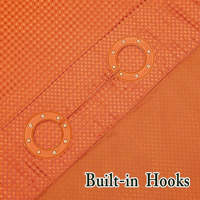 Gibelle Long Shower Curtain 72x80, Waffle Weave Bathroom Shower Curtain with Snap-in Fabric Liner Set, No Hooks Needed, Hotel Style with Mesh Top Window, Burnt Orange